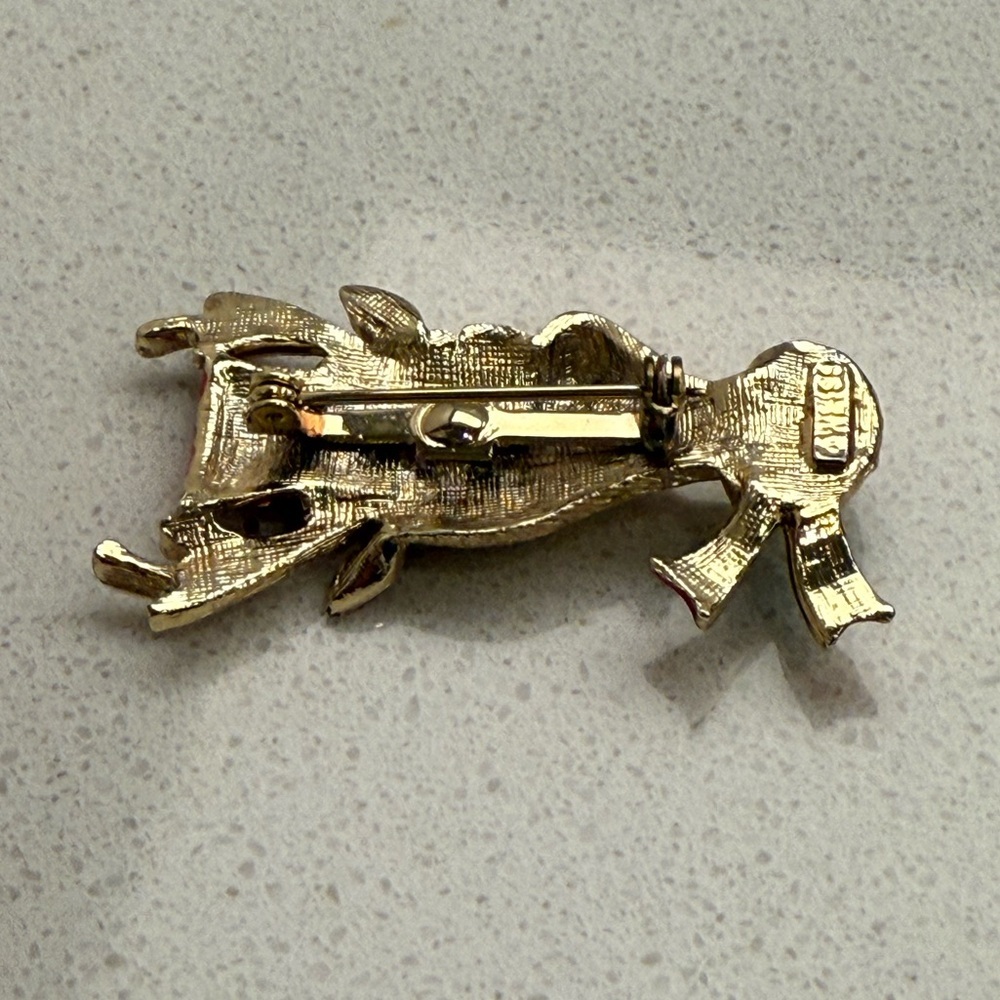Vintage Weiss Christmas Rudolph Top Hat Reindeer Figural Brooch Pin Gold Tone - Picture 5 of 8